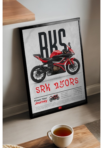 Rks Srk 250 Rs Siyah Ahşap Çerçeveli Poster, Dekoratif Motosiklet Duvar Tablosu