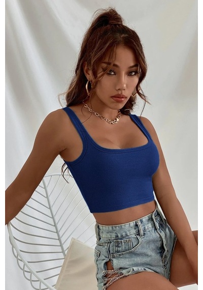 Najmaddin.com Beru Kadın Lacivert Kalın Askılı Crop Top Büstiyer