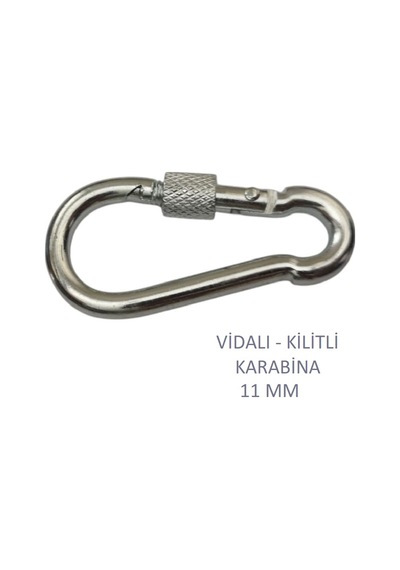 Galvanizli Vidalı Kilitli Karabina, 11 Mm, Askı, Çengel, Kanca, Anahtarlık 4 Adet