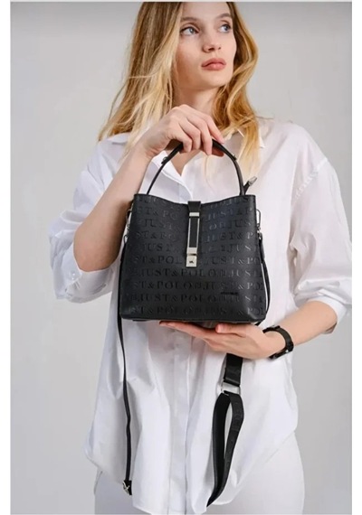 Just Polo Kadın Kabartma Baskılı Lüks El Ve Omuz Çantası Shopper Siyah