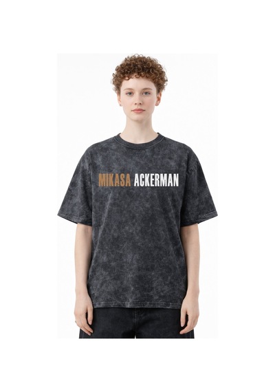 Sevbano Mikasa Ackerman Attack On Titan Baskılı Unisex Oversize Eskitme Y Siyah