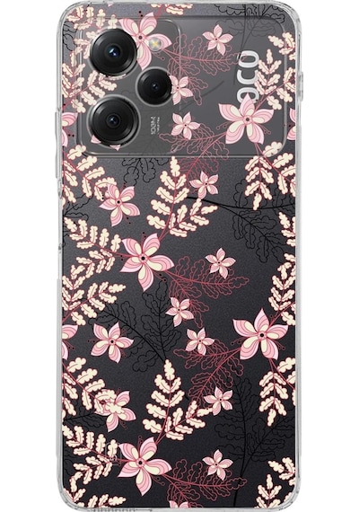 Poco X5 Pro Kamera Korumalı Kapak Floral Kırmızı Tasarımlı Şeffaf Kılıf