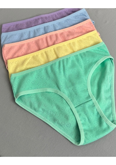 Alya Underwear Kız Çocuk - Garson %100 Pamuklu Slip Külot - Kalp Desenli Jakar İşlemeli Çok Renkli P15