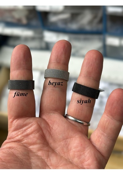Takı Dükkanı 8 MM Füme Esnek Örgü Hasır Çelik Unisex Yüzük Sba