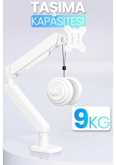 Tek Kollu Monitör Kolu Vesa Uyumlu Hareket Ayarlanabilir Monitör Standı 17-32 9kg Kapasite Beyaz