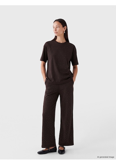 Lcw Modest Kahverengi Soft Touch Taşlı Kadın Eşofman Altı