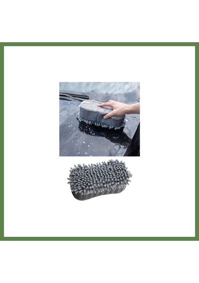 Bezos Çift Taraflı Mikrofiber Şönil Tüylü Araba Oto Yıkama Kurulama Temizlik Süngeri 23x12x6cm Gri Hb006