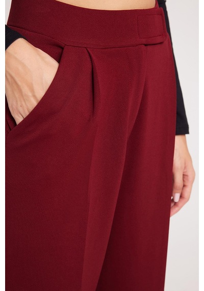 Tudors Kadın Regular Fit Klasik Kesim Cırt Kapamalı Geniş Paça Bordo Pantolon-39576 Bordo