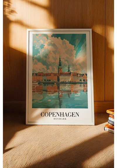 Copenhagen Denmark Vintage Seyahat Posteri Çerçeveli Tablo - Premium İskandinav Elit Duvar Dekoru Beyaz Copenhagen Denmark Vintage Seyahat Posteri Çerçeveli Tablo - Premium İskandinav Elit Duvar Dekoru Beyaz