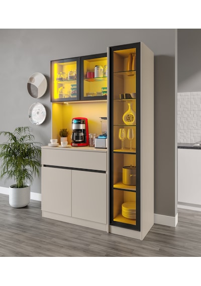 Lora Kum Beji Midi Sağ Vitrinli Komple Mdf Led Aydınlatmalı Kahve Köşesi Lora Kum Beji Midi Sağ Vitrinli Komple Mdf Led Aydınlatmalı Kahve Köşesi