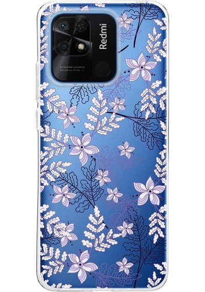 Redmi 10c Kapak Floral Lila Tasarımlı Şeffaf Kılıf