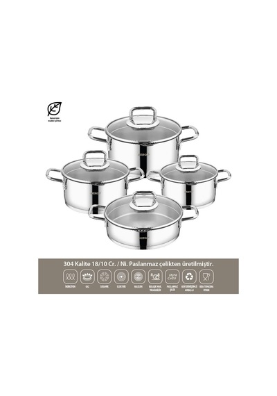 Tr Diamond Strainer 8 Parça Süzgeçli Cam Kapaklı Çelik Tencere Seti Genel