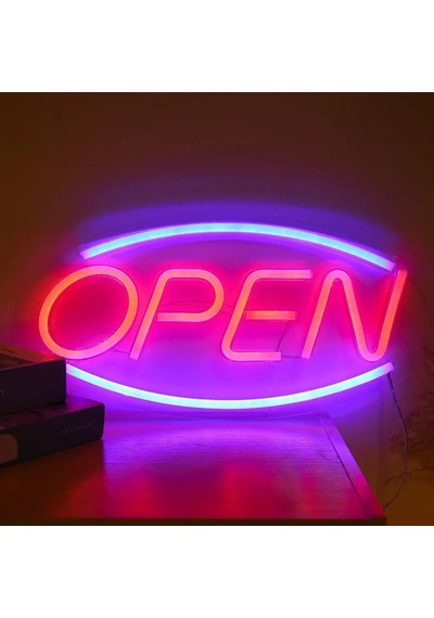 Open Yazılı Neon Led Tabela Çok Renkli