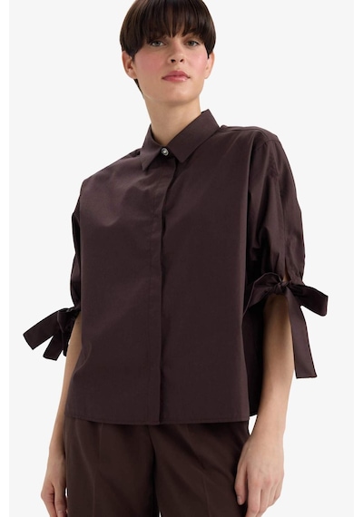 Defacto Regular Fit Bağlama Detaylı Poplin Uzun Kollu Gömlek F9139ax25wnbn220 Kahve