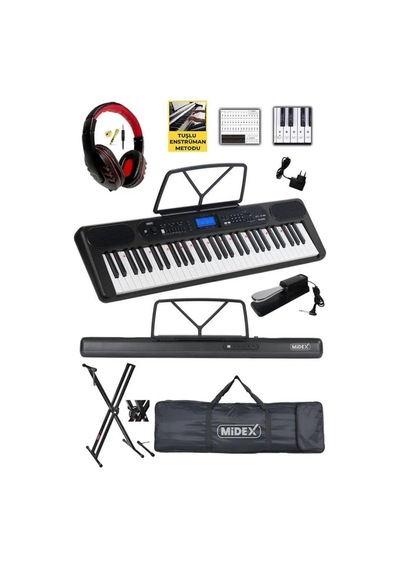 Midex Ps-5200bk-hss Pro Org 61 Led Işıklı Tuş Hassasiyetli Bluetooth Midi Kulaklık Stand Sustain