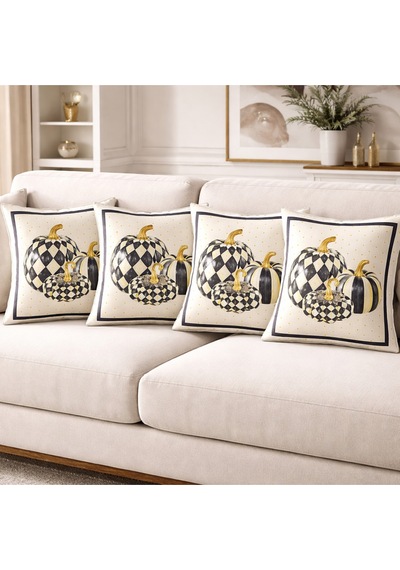 Tarzını Seç Balkabagı Desenli Salon Dekoru 4'lü Kırlent Kılıfı 40x38 Balkabağı