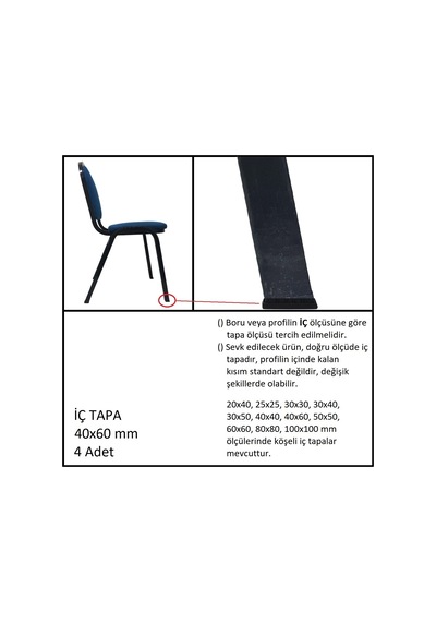 Plastik İç Tapa, Profil Tapası, Dikdörtgen, Siyah, 40x60 Mm 4 Adet Siyah