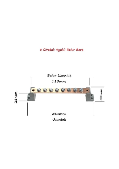 Meepo 20x4mm, 8 Civatalı Faz nötr Ayaklı Bakır Bara 250 amper AC DC Solar Bara Busbar