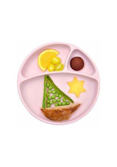 OiOi Porsiyon Vakum Tabanlı Silikon Tabak Pinky Pink Pembe