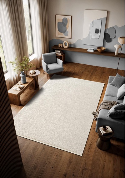 İdol Io001w Krem Halı Modern Desen Akrilik Yumuşak Dokulu Pamuk Taban Tozu Az Salon Oturma Odası-1017 Krem