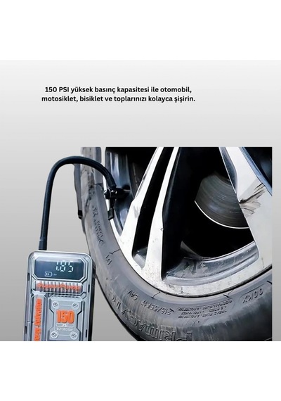 Kablosuz Hava Kompresörü 150 Psı Dijital Ekranlı 6000mah Taşınabilir Lastik Şişirme Pompası