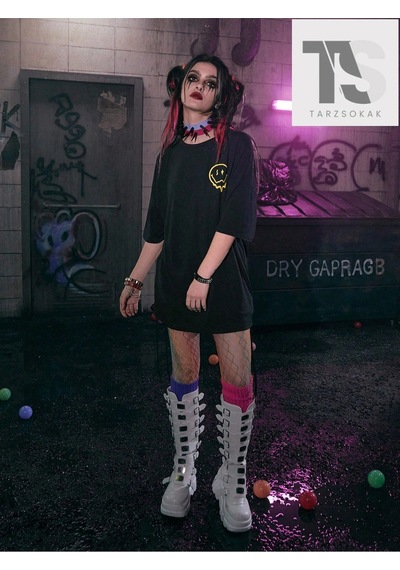 Startmore Grunge Punk Mektup Kafatası Grafikli Tişört Siyah