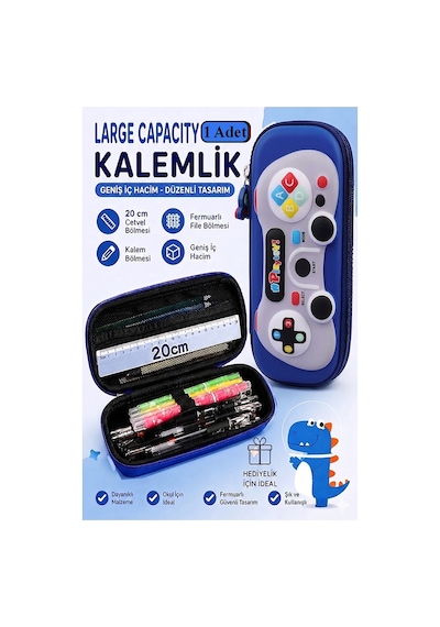 Oyun Konsolu Kabartmalı Bölmeli Kalemlik 1 Adet P-5953 Erkek Çocuk Okul Kalem Kutusu 3 Boyutlu Joystick Hediyelik Mavi