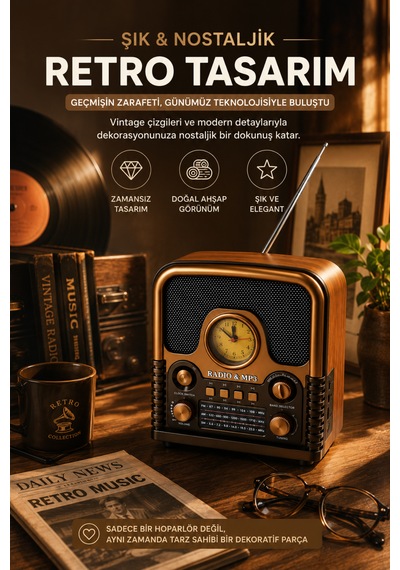 Retro Bluetooth Hoparlör Radyo Fm Am Sw Radyo Bluetooth 5.0 Tf Kart Usb Destekli Ahşap Nostaljik Tasarım Taşınabilir Kablosuz Speaker