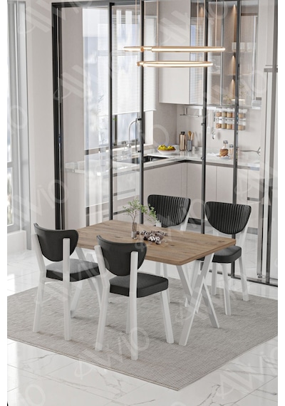 Avvio Beyaz Elma Sandalye 80x120 Yemek Masası Mutfak Masası 4 Kişilik Masa Sandalye Takımı Akça