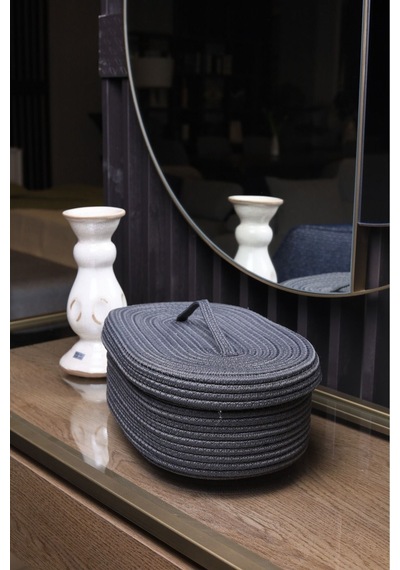 Hasır Jüt Sepet Oval Kapaklı Organizer Düzenleyici 30x20x10 Cm Açık Siyah Açık Siyah