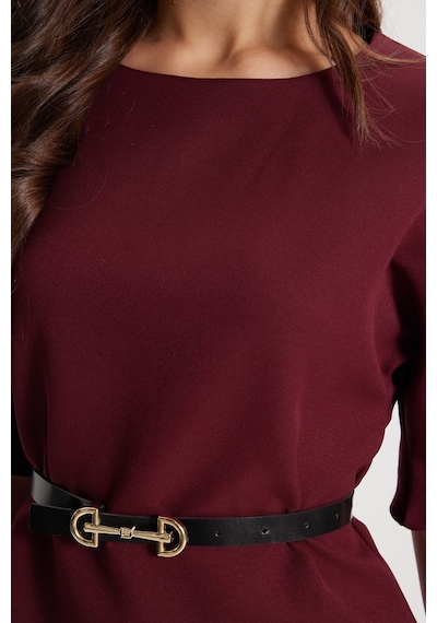 Tudors Kadın Slim Fit Dar Kesim Kol Detaylı İnce Kemerli Fermuarlı Bordo Bluz Gömlek-50761