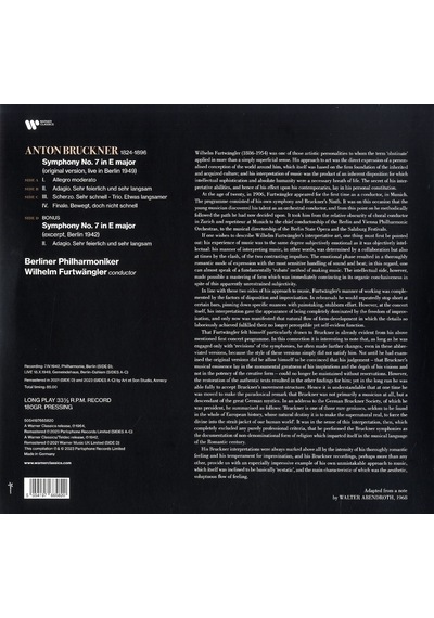 Wilhelm Furtwängler Berliner Philharmoniker - Bruckner: Symphony No. 7 / Plak