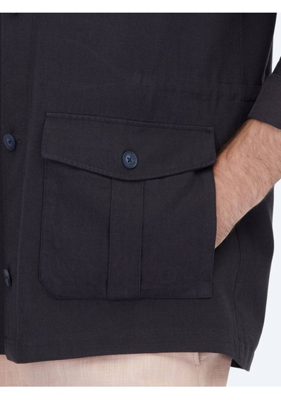 Kip Lacivert Oversize Fit Dokuma Pamuk Karışımlı Overshırt Lacivert