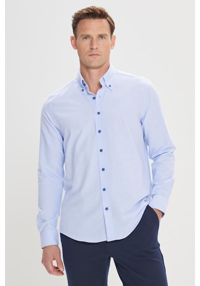 Ac&co Erkek Acık Mavı Slim Fit Dar Kesim Düğmeli Yaka Pamuklu Oxford Gömlek