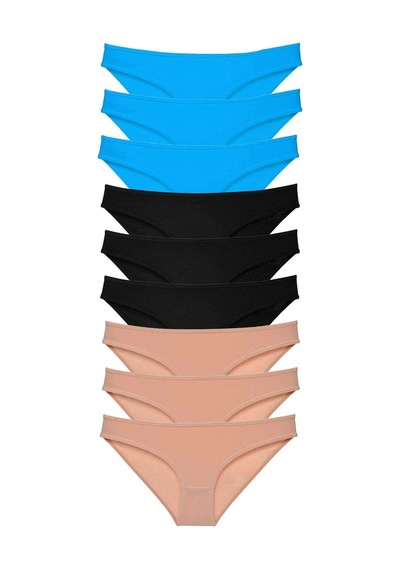 9 Adet Süper Eko Set Likralı Kadın Slip Külot Siyah Ten Mavi Çok Renkli