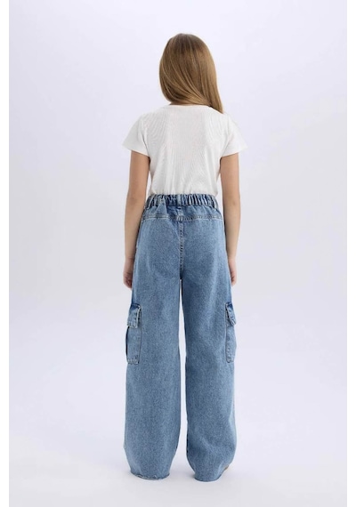 Defacto Wide Leg Kargo Geniş Bol Paça Mavi Kız Çocuk Jean Pantolon D7089a8/nm39 Mavi