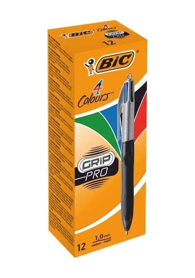 Bıc 4 Colours Grip Pro Tükenmez Kalem 12'li Kutu, Kauçuk Tutacak, 1.0mm Uç, Tek Kalemde Mavi, Kırmızı, Yeşil Ve Siyah Renkler ---