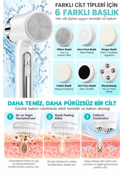 Şarjlı Elektrikli Yüz Temizleme Cihazı 6 Başlıklı 15 Kademeli Cilt Bakım Ve Masaj Aleti