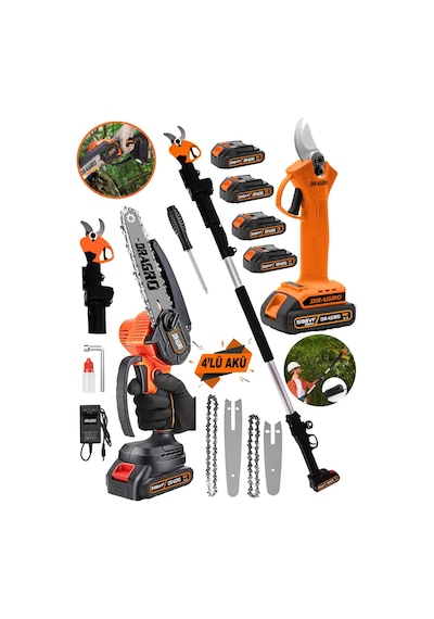 Dragro DRG-598tls Kırmızı 4x4 598 Vf 20Ah 2li Set 4 Akülü Teleskopik Ağaç Dal Kesme Budama Makası