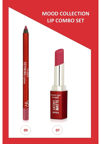 Mood Lip Combo Set - Defining Dudak Kalemi No:09 - Satiny Matte Ruj No:07 Diğer