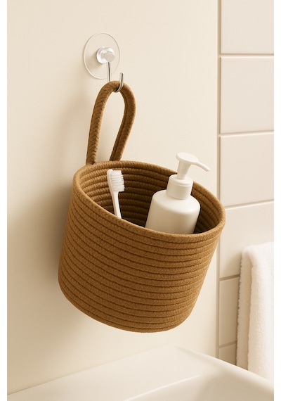 Mavaux Asep Askılı Halat El Dokuma Banyo Sepeti 25x20cm Duvara Asılabilir Çok Amaçlı Düzenleyici Ve Saklama Hasır