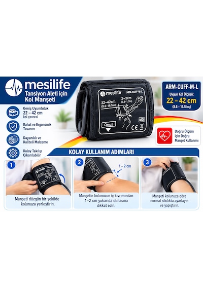 Mesilife Arm-cuff-m-l Tansiyon Aleti Kol Manşeti 22-42 Cm Ayarlanabilir Ölçüm Manşeti