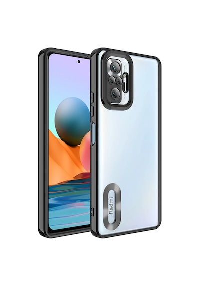Fibaks Redmi Note 10 Pro Uyumlu Kılıf Kamera Lens Korumalı Şeffaf Renkli Logo Gösteren Parlak Kapak Siyah