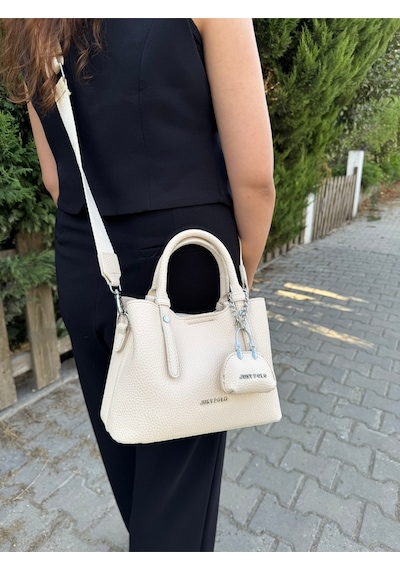 Just Polo Kadın Orta Boy Ayarlanabilir Askılı Lüks El & Omuz Çantası Shoulder Bag Ebat : 28 X 20 Cm Krem 30378871