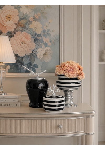 Dekoratif - Salon Seti Siyah Zebra Gümüş