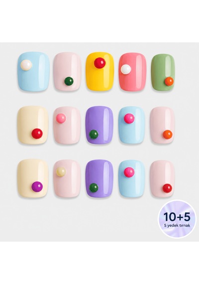 Renkli Nail Art Kısa Kare El Yapımı Jel Takma Tırnak Kkkr-3513 M