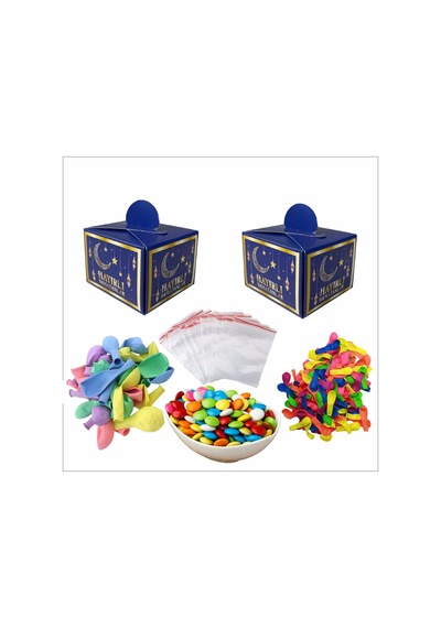 100'lü Hayırlı Ramazanlar Kutulu+100 Balon+100 Su Balonu+1 Kg Bonibon+100 Kilitli Poşetli Hediye Seti Tüm Yaşlar