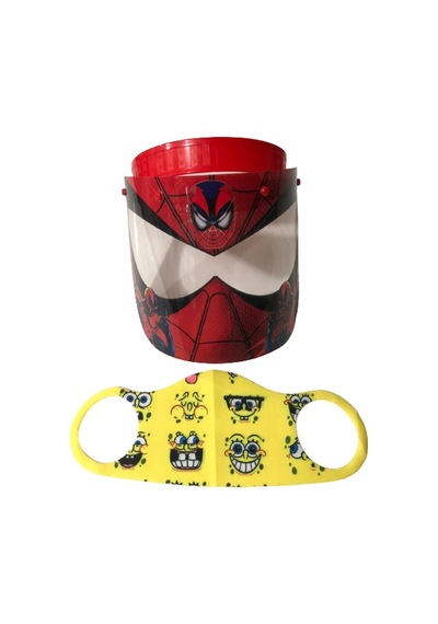 Gürbey Spiderman Baskılı Çocuk Siperlik + Sunger Bob Desenli Çocuk Maske