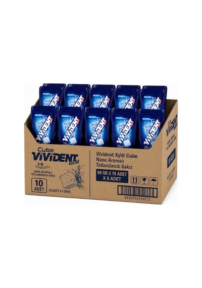 Vivident Xylit Cube Nane Aromalı Tatlandırıcılı Sakız 86 Gr X 10 Adet X 8 Adet-400