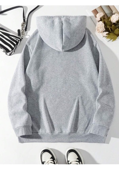 Harmandar Nyc Baskılı Kapüşonlu Oversize Sweatshirt Gri